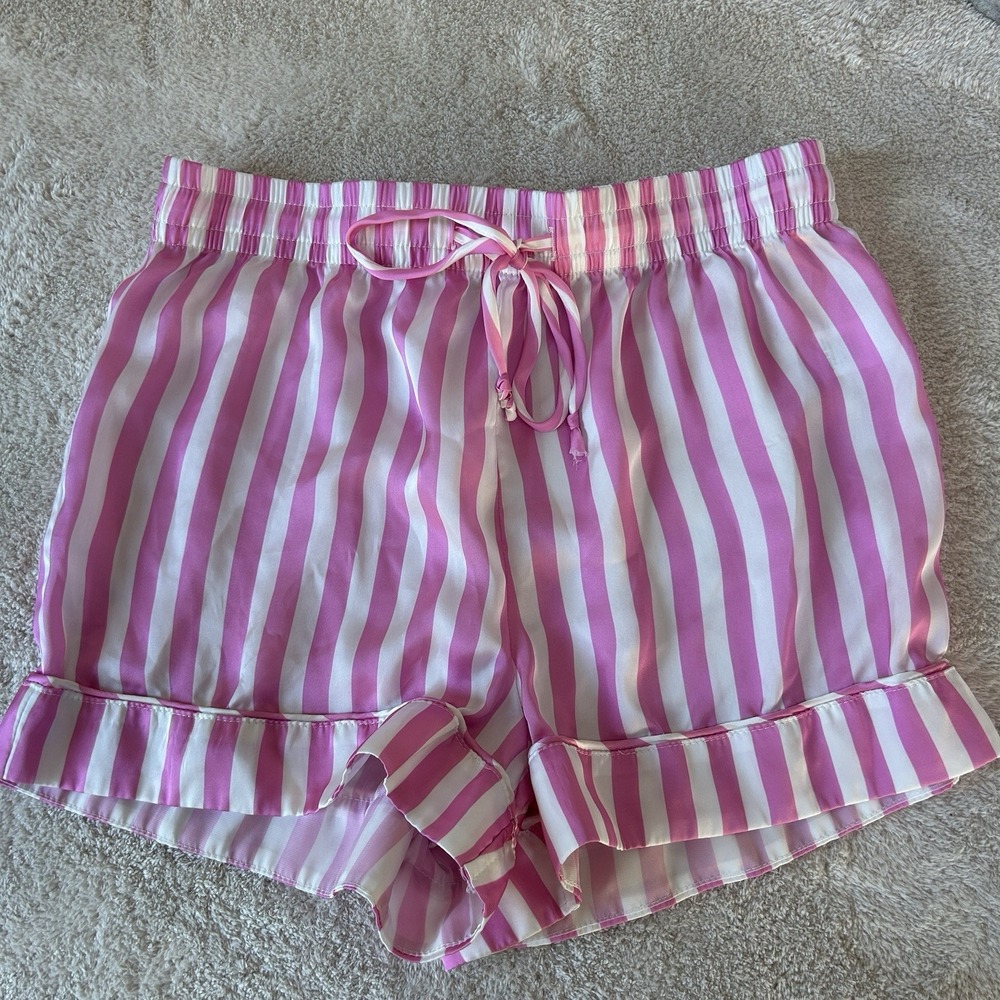 Show Me‎ Your MUMU WOMENS PJ Shorts XSmall Pink White Stripe Satin NWOT